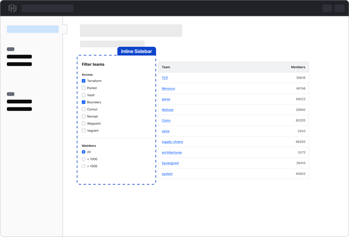 Vertical orientation of the filter bar on the left